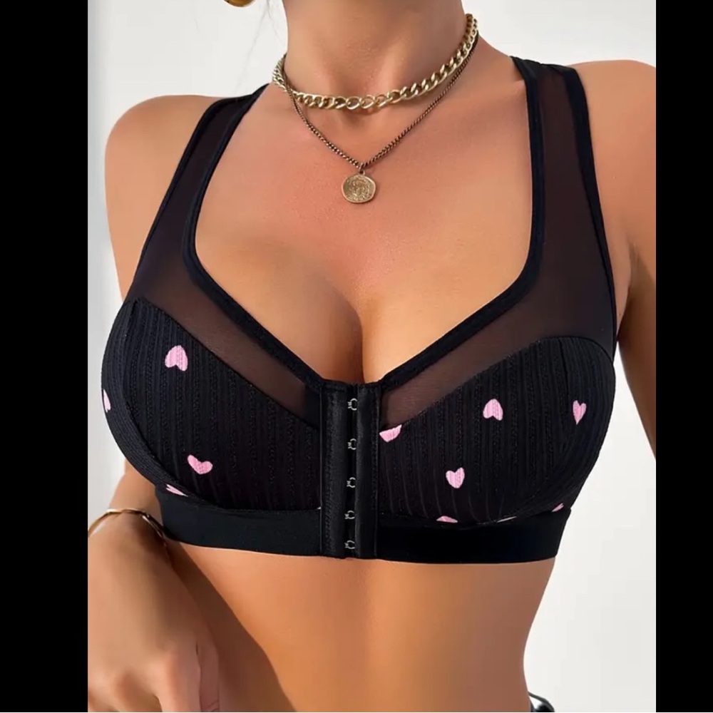Black & Pink, Heart, Front Clamp, Lingerie Bralette